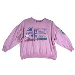 Vintage‎ Guess Georges Marciano Pink Diner Graphic Sweatshirt Made in USA Mens M